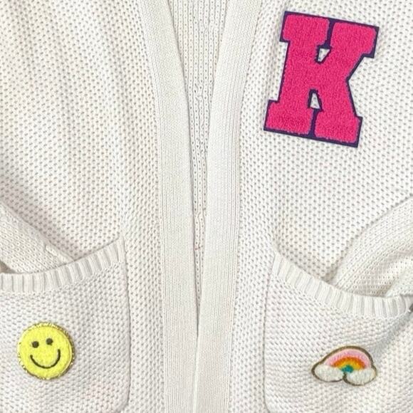 Upcycled “Be Kind” Cardigan XS | White Waffle Knit Rainbow Patches | Gift - Picture 11 of 14